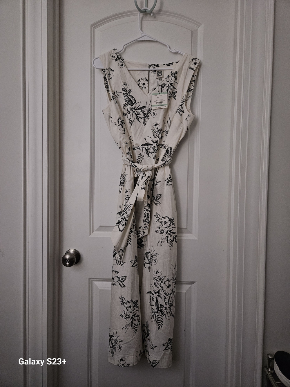 Anne Klein Ivory Midi Dress with Black Floral Print